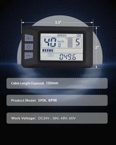 LCD P3H Ebike Display for 24V-60V Electric Bikes - UART No. 2 Protocol, Variation LCD-P3H-5PIN