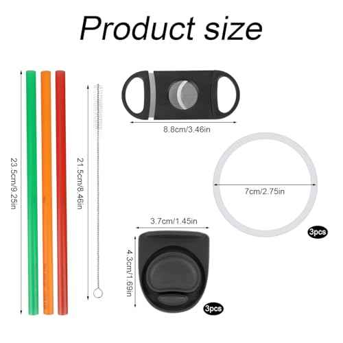 11pcs Replacement Kit for Owala, Water Bottle Parts Accessories Including 3 Silicone Stoppers Lid Top Cover Cap Insert Rubber Seal Gaskets 1 Cleaning Brush 3 Straws and Cutting Tool