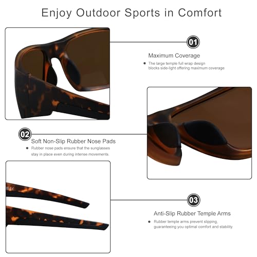 Polarized Sports Sunglasses Men Women Wrap Around Unbreakable Frame Tortoise Brown 60mm