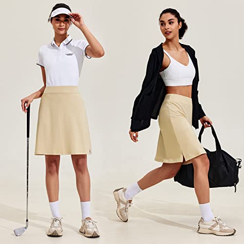Women's 20-Inch High-Waisted Golf Skorts with Pockets - Medium Light Khaki