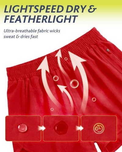 Women’s Running Shorts with High Waist 3 Inch Quick Dry Liner Zipper Pockets - Medium Red
