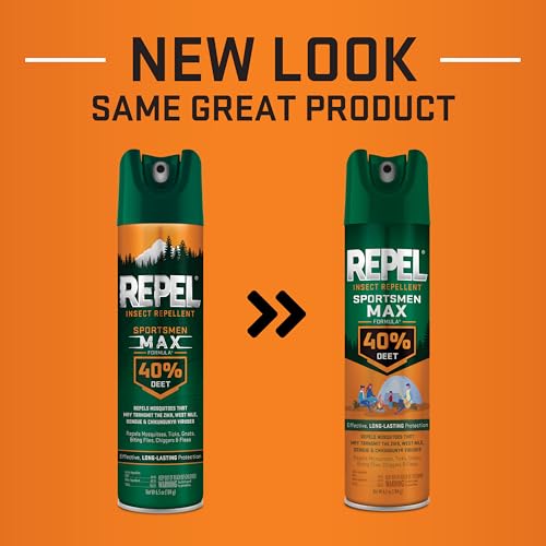 Repel Insect Repellent Sportsmen Max Formula 40% DEET, 6.5 Ounces, Long-Lasting Aerosol Insect Repellent Spray Repels Mosquitoes, Ticks, Gnats, Biting Flies, Chiggers and Fleas, 3 Pack