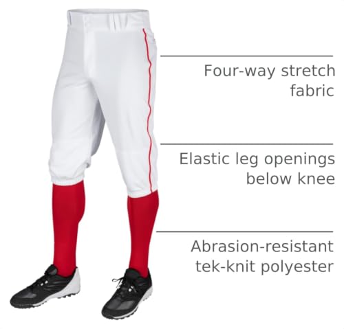 Champro Men's Triple Crown Baseball Pant Knickers White Scarlet Pipe X-Large