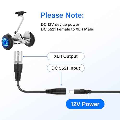 PNGKNYOCN 2A DC Power Cable,2 Pack DC 5.5 x 2.1mm Female to 3 pin XLR Male Power Adapter Cable,for Skateboard Bikes, Balance Bikes,Electric Bikes and More£¨15cm£©