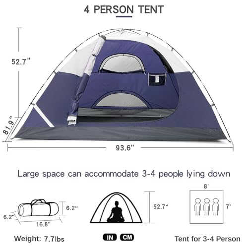 Camel Crown 2-5 Person Dome Tent Waterproof Spacious Lightweight Navy Blue/Grey
