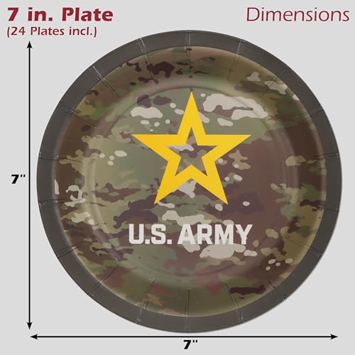 U.S. Army Dessert Plates 7 Inch - 24 Pack, Camouflage Military Party Dinnerware