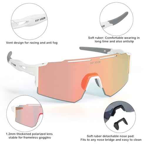 EXP VISION Polarized Cycling Glasses, UV 400 Sports Sunglasses Biking Goggles Running Hiking Golf Fishing Driving