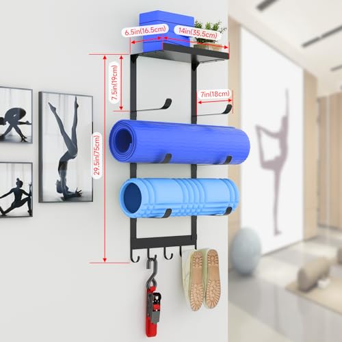 Yoga Mat Wall Mount Organizer 4-Tier Storage Rack Black - Wall Mount Yoga Mat Holder