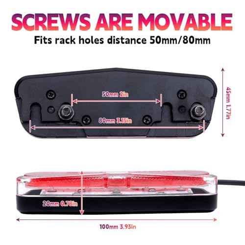 EBike Tail Light with SM Connector, DC 6V-60V, Integrated Reflector, Fits 50mm / 80mm Rack Mount, Waterproof IPX5, with 2 Brightness Choice Electric Bike Taillight
