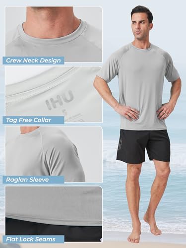 Men's Rash Guard Swim Shirt X-Large Neon UPF 50+ 4 Pack - Black White Light Grey Light Blue