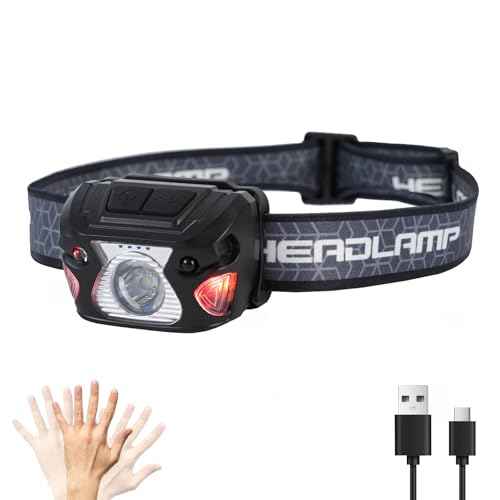 Outdoor Head Lamp, Rechargeable Type-C, 6Modes, 1000+ Lumens, IPX5 Waterproof Flashlight, 12 Hour Continuous Lighting Ideal for Camping Flashlights, Reading, Sports, Running, Hiking, Fishing
