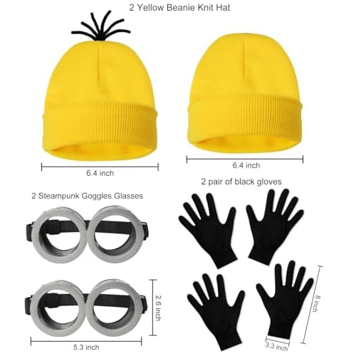 6 Pcs Halloween Costume Accessories for Adult, Goggles Yellow Beanie Gloves for Halloween Cosplay Dress Up