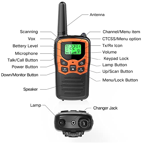 MOICO Walkie Talkies Two-Way Radios for Adults - 4 Pack, Orange, 22 Channels