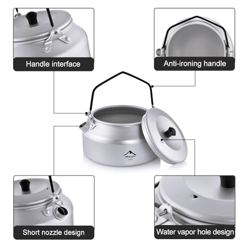 Widesea UltraLight 1L Camping Kettle, Hard-Anodized Aluminum Open Flame Safe Tea & Coffee Pot with Heat-Resistant Handle, Portable for Campfire, Backpacking, Hiking, and Outdoor Adventures