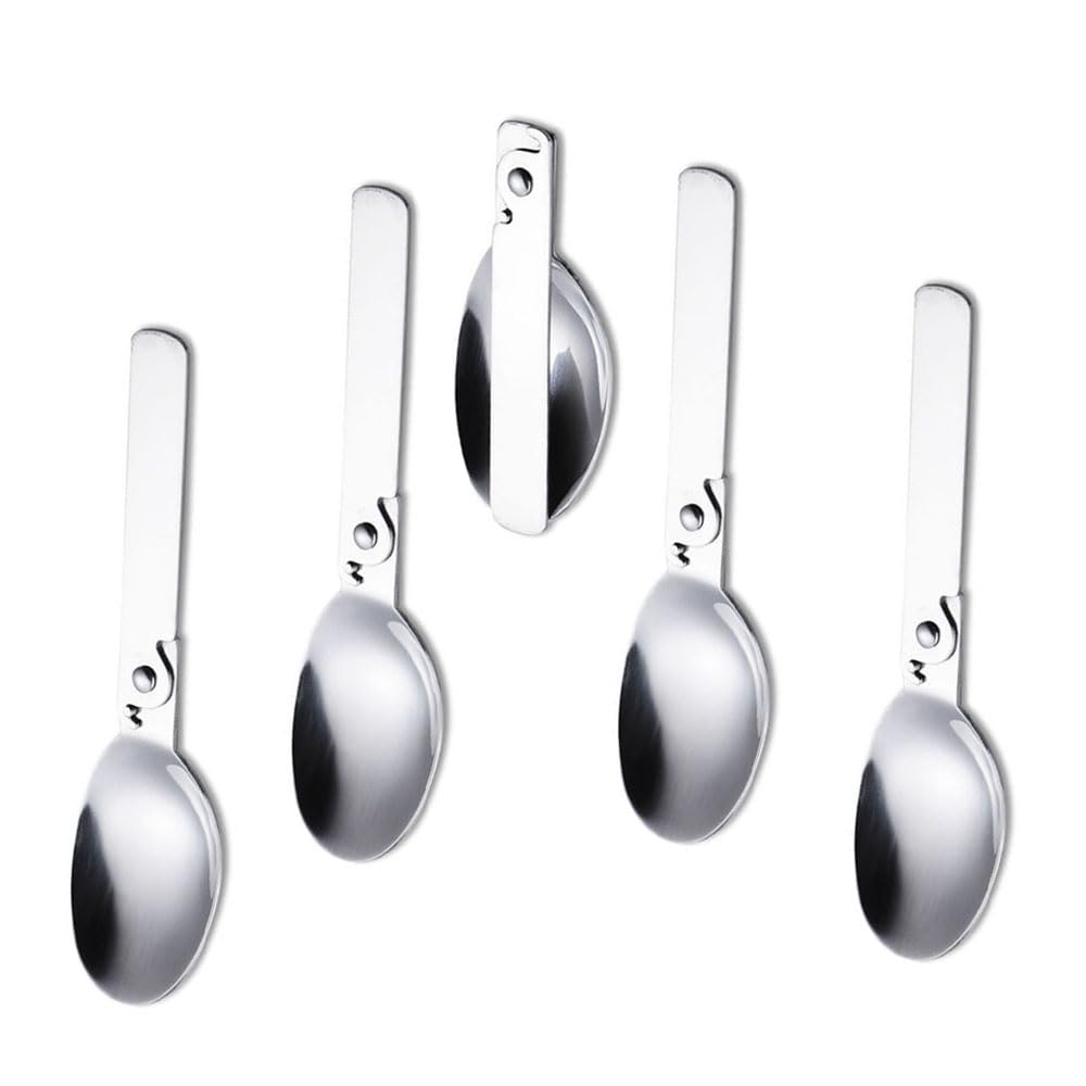 5 Pcs Portable Stainless Steel Folding Spoon Salad Spork for Thermos Camping Outdoor Picnic Hiking Trave