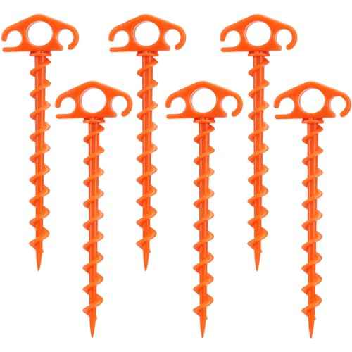 Tent Stakes Ground Anchors Screw in, 6 Pack Sand Stakes for Beach 9.4 Inch Heavy Duty Spiral Tent Pegs for Camping, Party, Hiking, Outdoor Decoration (6, Orange)