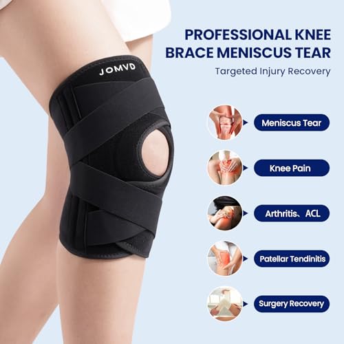 Adjustable Knee Brace for Meniscus Tear & Knee Pain - Black, Medium - Support & Stabilizer