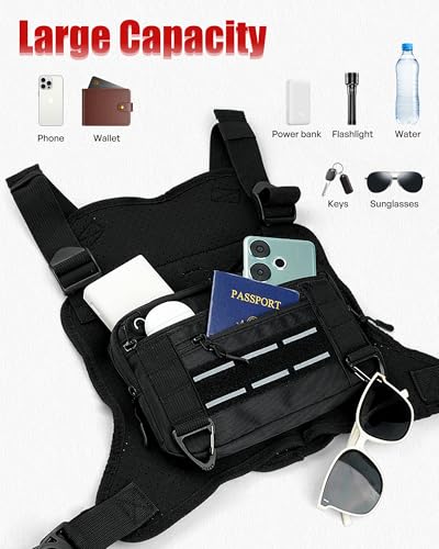 Sport Chest Bag for Men - Lightweight Water-Resistant Running Pack with Phone & Extra Storage - Black Breathable Design