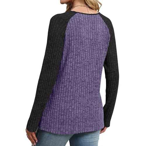JomeDesign Womens Sweaters V Neck Long Sleeve Shirts Color Block Loose Casual Fall Tops 2025 Trendy Outfits S-2XL