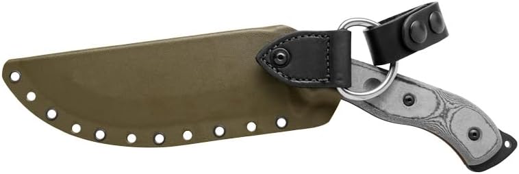 Tops Knives Bushcrafter Kurkri 7.0 Full Tang Fixed Blade- Black Traction Coating Blade Finish- OD Green Kydex Sheath w/Dangler