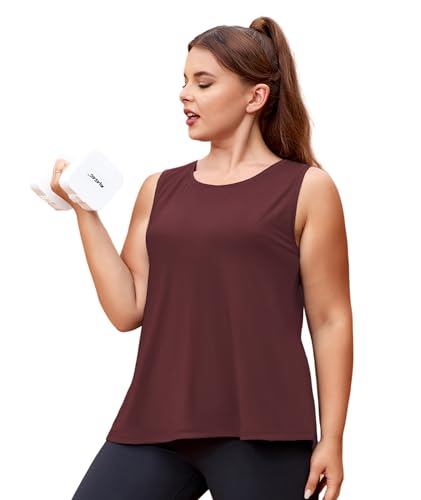 Plus Size Women's Workout Tank Top 3X-Large Sleeveless Summer Loose Fit Yoga Athletic Running Shirt - Z-Wine