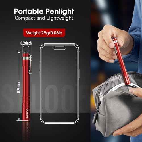 RECHOO LED Pen Light 4 Pack, Lightweight, Small Bright Pen Flashlight with Clip, Waterproof Portable Pocket Flashlight for Home, Emergencies, Inspection, Red (Battery Included)