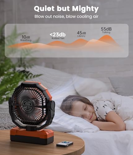 Orange 36000mAh Detachable Rechargeable Camping Fan with LED Light and Power Bank
