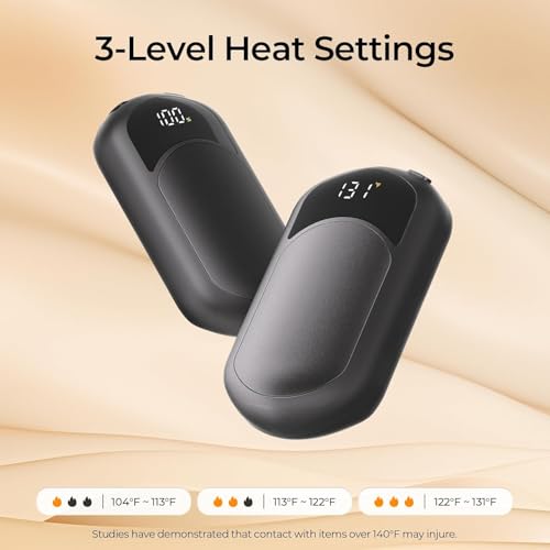 AI Hand Warmers Rechargeable 2 Pack, Heat Levels (104?131¡ÆF), Real-Time Temp & Battery Display, Electric Hand Warmers, Fast Heating, Fits in Gloves/Pocket, Gifts for Women & Men