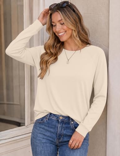 Ekouaer Women's Long Sleeve Thermal Shirt - Raglan Sleeve Fall Top Medium Beige