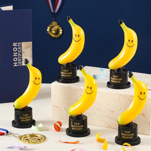 6 Pack Banana Trophy - Funny Top Banana Award with Black Stand, Yellow Plastic