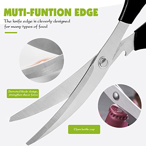 Kitchen Scissors and Tongs Set - Stainless Steel Meat and Vegetables Cutting, Non-slip Serrated Blade, 1 Shear + 2 Tongs
