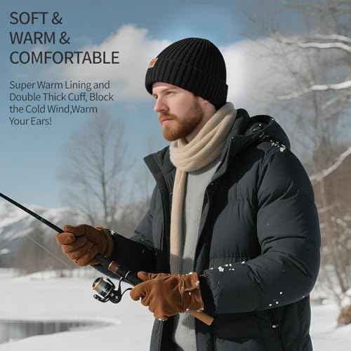 Winter Beanie Hats for Men Women Thermal Fleece Lined Soft Warm Knit Ski Cuffed Skull Caps for Cold Weather