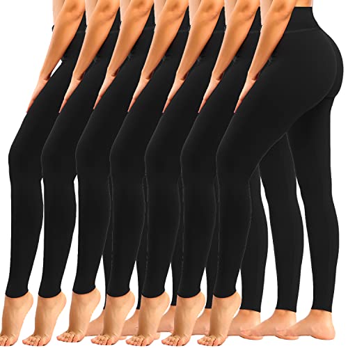 YeuG High Waisted Tummy Control Leggings for Women - Small-Medium Black 7 Pack