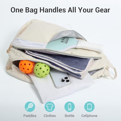 Chic Quilted Pickleball Sling Bag for Women - Beige, Waterproof & Lightweight