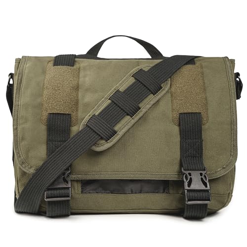 Large Olive Drab Canvas Messenger Bag with Laptop Compartment - Fits 17" Laptops