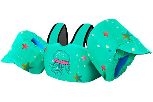 Kids Swim Vest Life Jacket for 30-55 lbs - Bright Green Toddler Floaties with Shoulder Harness & Arm Wings - for 2-7 Years Old
