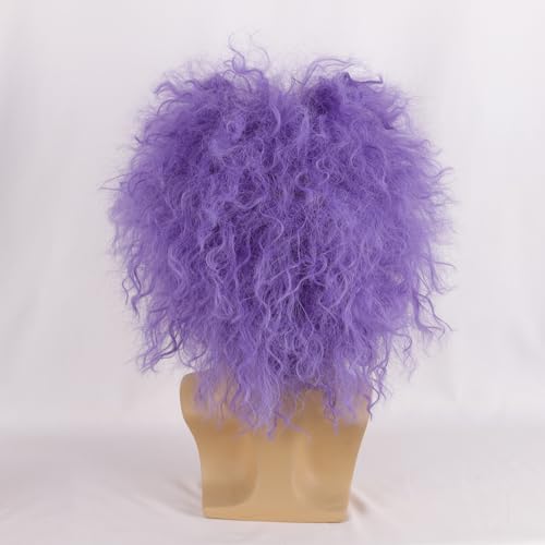 QACCF Purple Culry Fluffy Men Women Lavender Goggle Halloween Costume Cosplay Wig (Two Eyes Set)