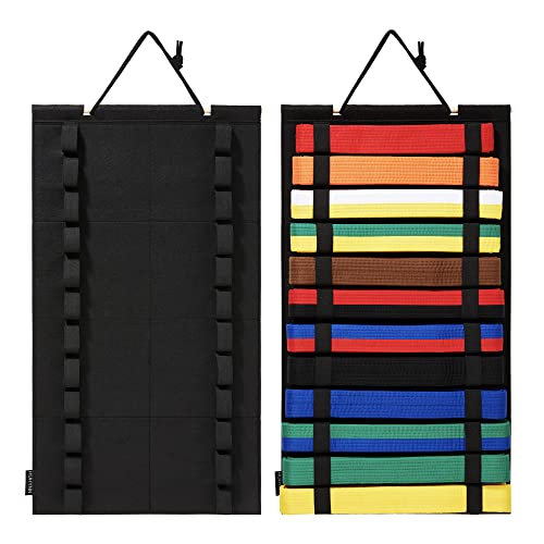 Black Martial Arts Belts Organizer - Wall Hanging Karate Belt Display Holds 12 Belts