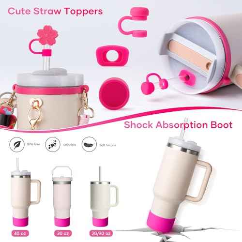 Stanley Cup AccessoriesI Bottle Handle Carrier Strap,Silicone Cup Boot, Lipstick Holder, Straw Topper & Spill Stopper Cute Decorative Charms, Accessories for Stanley Cup 40oz/30oz Decor