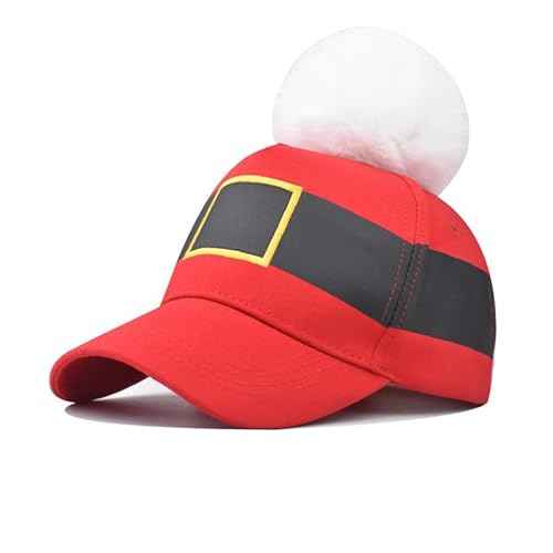 Christmas Cotton-Baseball Cap for Women-Men Outdoor-Adjustable-Sports Baseball Cap-with Pompom Santa-Unisex-Dad Hat