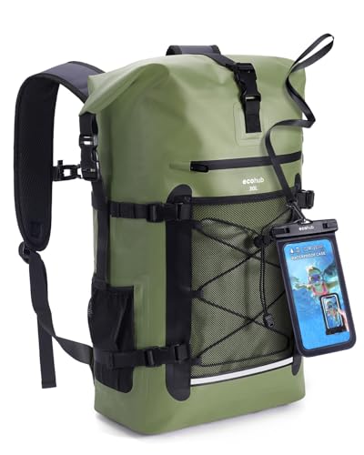 Ecohub Waterproof Backpack 30L Green Roll-Top Heavy Duty Dry Bag