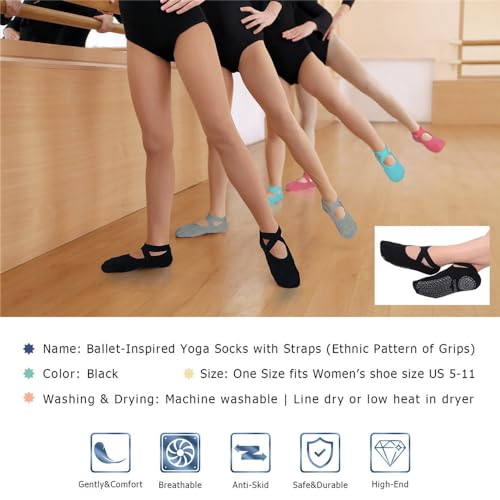 Ozaiic Non Slip Pilates Socks for Women 2 Pairs - Black, One Size