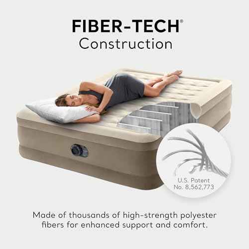 Intex Dura-Beam Deluxe Ultra Plush Air Mattress - Fiber-Tech ? Built-in Electric Pump ? 18in Bed Height ? 600lb Weight Capacity ? Queen Size