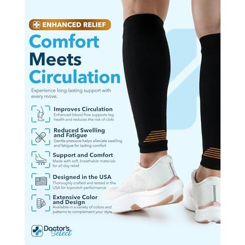 Doctor's Select 2 Pairs Copper Calf Compression Sleeve - Leg Compression Sleeves for Women & Men, Shin Splint Relief