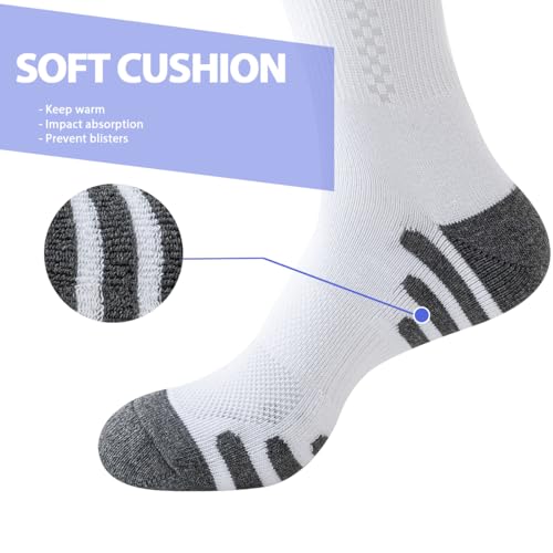 JOYN?E 8 Pairs Mens Crew Athletic Work Long Socks Calf Cushioned Socks for Sports Running Workout Gym