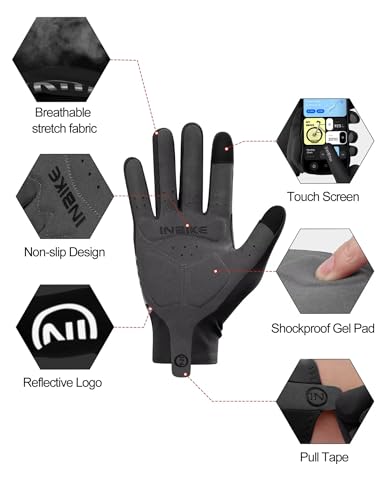 INBIKE Full Finger Cycling Gloves Men Women Touchscreen Reflective Black X-Large
