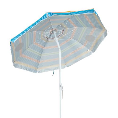 Tommy Bahama 6' UPF 50+ Tilt Beach Umbrella with Integrated Sand Anchor, Wind Vent, and Carry Bag, Multi Stripe