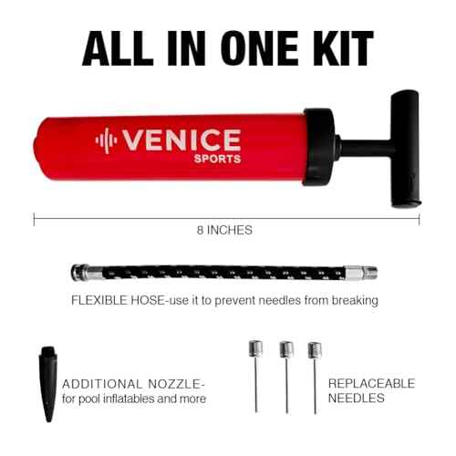 Ball Pump Kit - 8" - Perfect for Soccer Balls Volleball Basketball Football and More - Complete Hand Pump Kit with Needles, Flexible Hose and Carry Bag