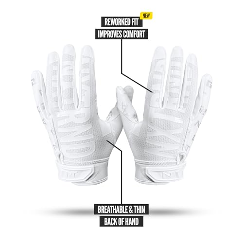 Men's White Pro Football Gloves - G2 Elite Receiver Grip, Large