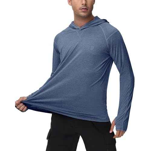 Roadbox Mens UPF 50+ Fishing Shirts, Long Sleeve UV Sun Hoodie, Hiking Running Swim Athletic Workout Shirt